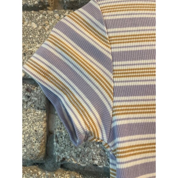 Full Tilt Essentials Womens Striped Lavender & Mustard Ribbed Short Sleeve Tee M - Picture 5 of 7